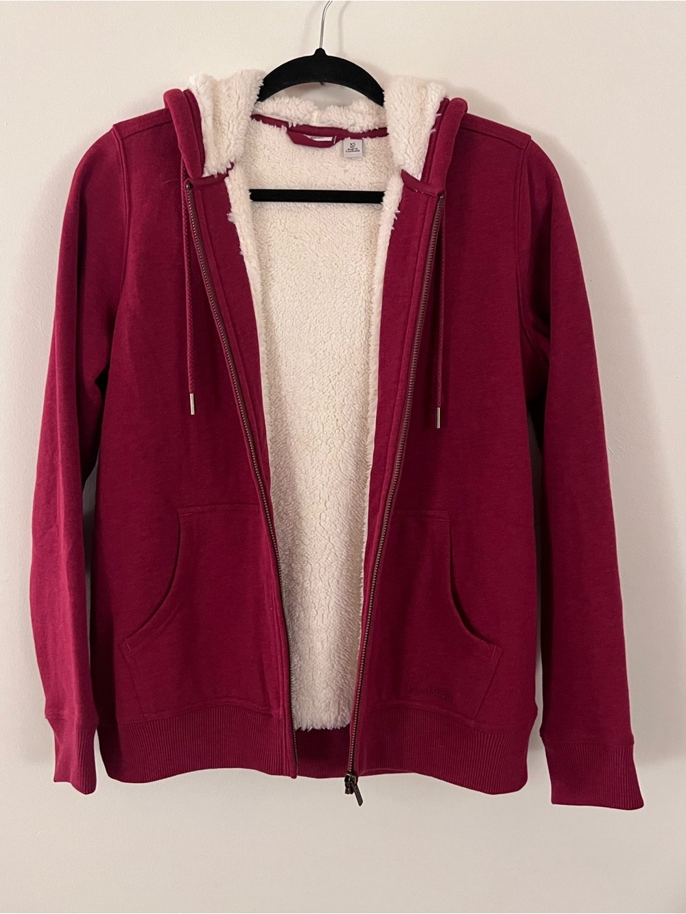 L.L. Bean  Sherpa-Lined Zip Hoodie Dark Red with Cream Interior NWOT